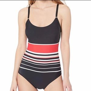 Calvin Klein Black Red Diamond Medallion Maillot One Piece Swimsuit Size 8